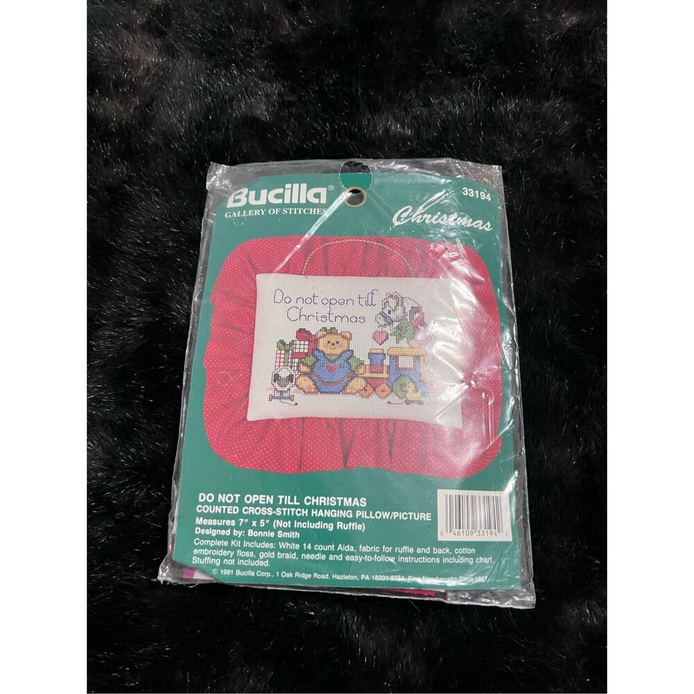 BUCILLA 33194 Do Not Open Till Christmas Cross Stitch Hanging Pillow Picture Kit
